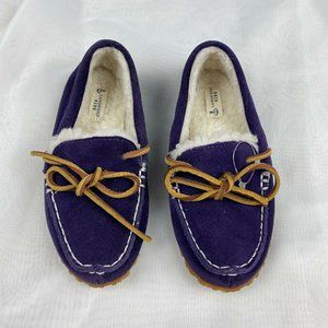 Lands' End Youth Suede Purple Moccasin Slipper Size 10 NWOT